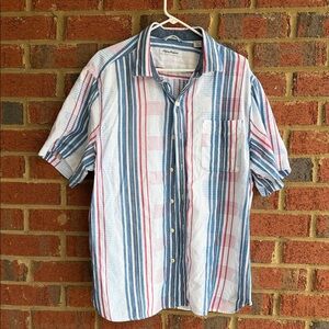 Tommy Bahama Men's Blue and Red Striped Button Down Shirt